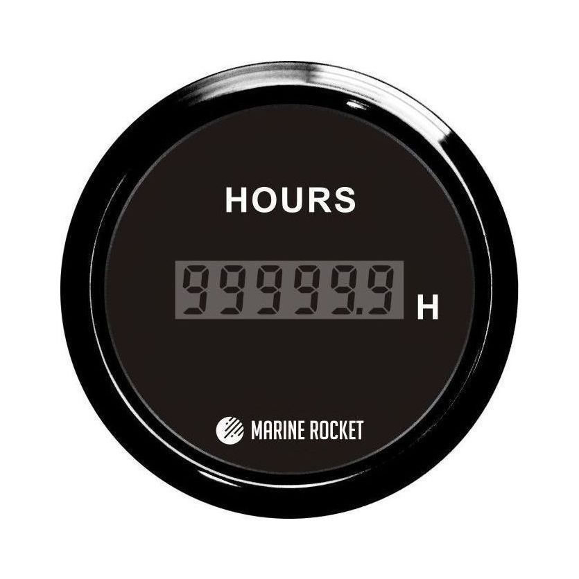 Счетчик моточасов цифровой 0-99999, 9 ч., черный циферблат, черный ободок, д. 52 мм, Marine Rocket Счетчик моточасов цифровой 0-99999, 9 ч., черный циферблат, черный ободок, д. 52 мм, Marine Rocket