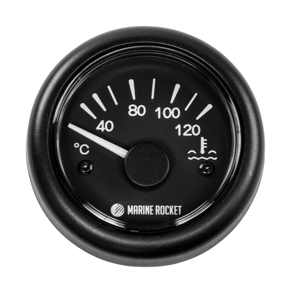 Указатель температуры двигателя 40-120 гр., черный циферблат, черный ободок, д. 52 мм, Marine Rocket