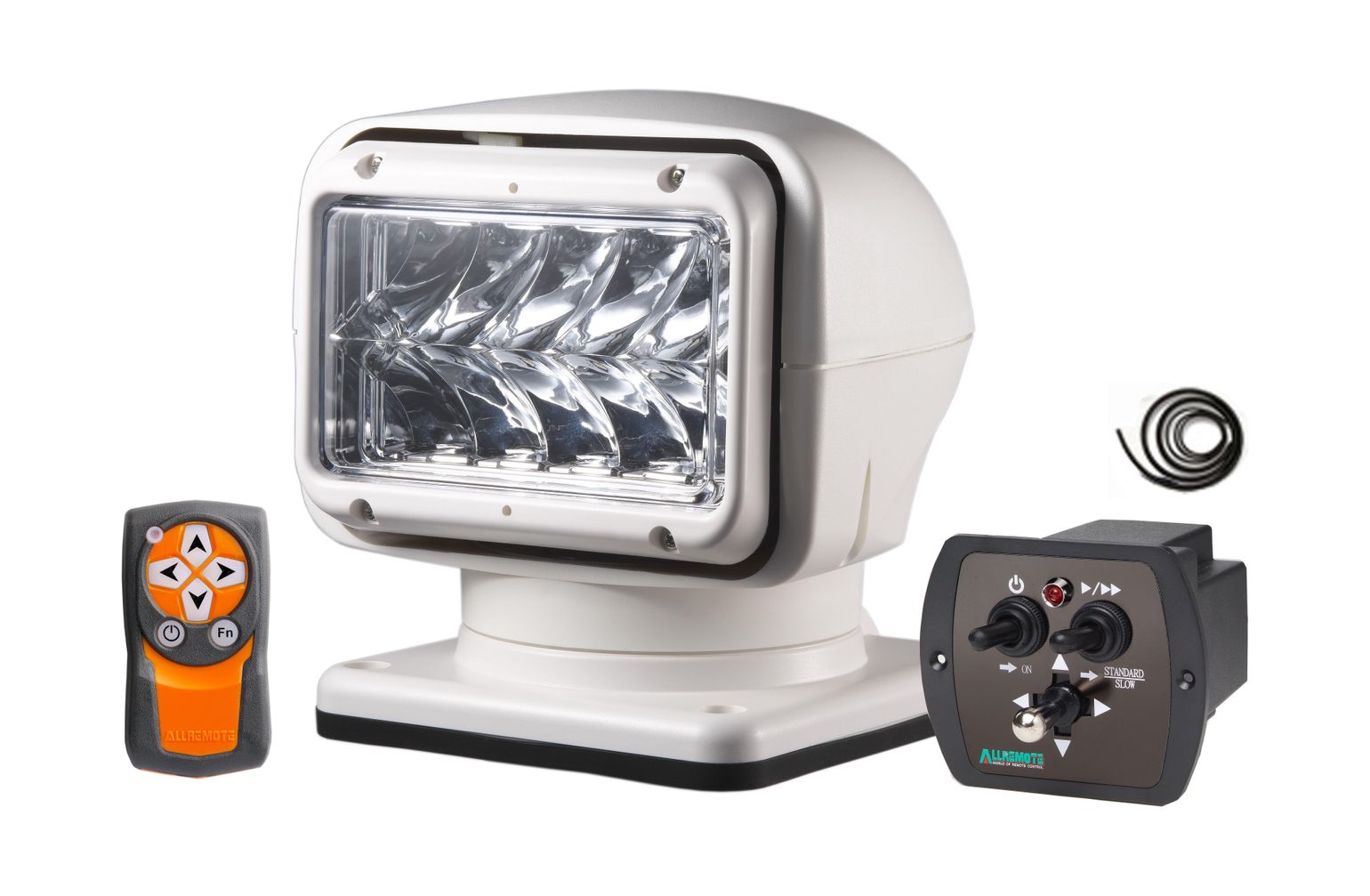 Прожектор с дистанционным управлением, белый корпус, светодиодный, брелок и джойстик, 12В/24В, модел