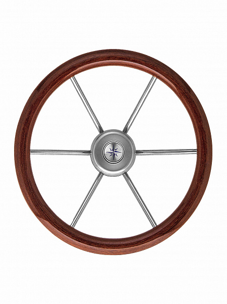 Рулевое колесо LEADER WOOD PLUS деревянный обод серебряные спицы д. 390 мм