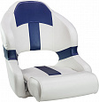 Кресло Deluxe Sport мягкое, подставка, обивка бело-синий винил