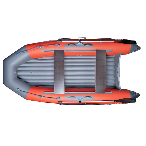 Лодка ПВХ X-River Mark 390 НДНД тримаран (усиленное дно и баллоны) оранжево-серый, дно серое, серая 
