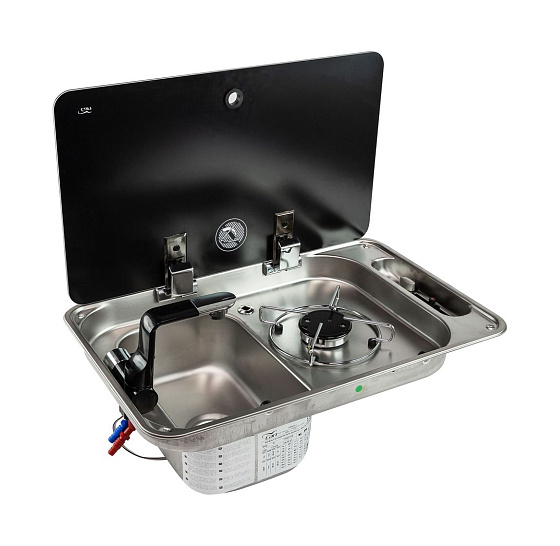 Плита газовая с мойкой, стеклянная крышка