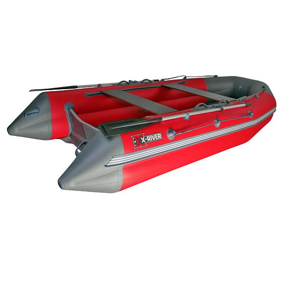 Лодка ПВХ X-River Mark 430 НДНД тримаран (усиленное дно и баллоны 120мм) красно-серый, дно серое, се
