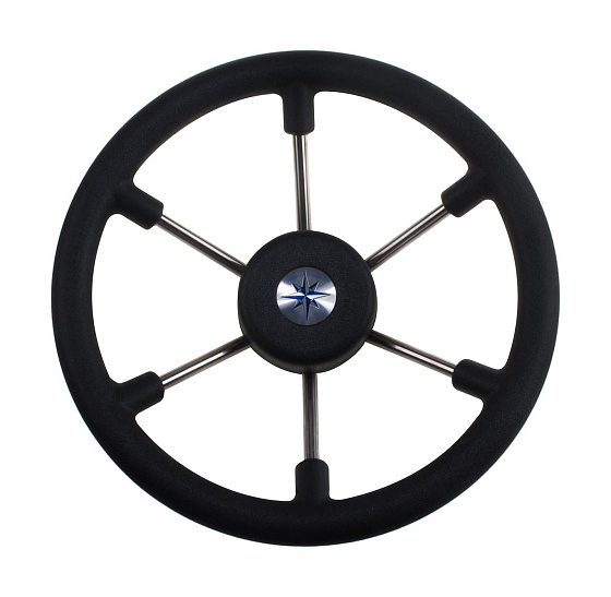 Рулевое колесо VN7330-01 LEADER TANEGUM черное, серебряные спицы диам.330 мм