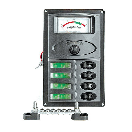 Панель переключателей 4шт с аналоговым вольтметром Панель переключателей 4шт с аналоговым вольтметром