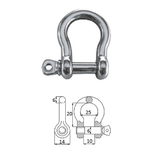 Скоба такелажная подкова с винтовым пальцем  6 мм сталь AISI 316